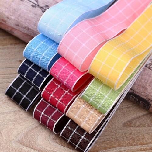 5 yards White Line Grid Polyester Colorful Ribbons for DIY Craft Hair Bow Gift Bouquet Packaging Material Sewing Accessories