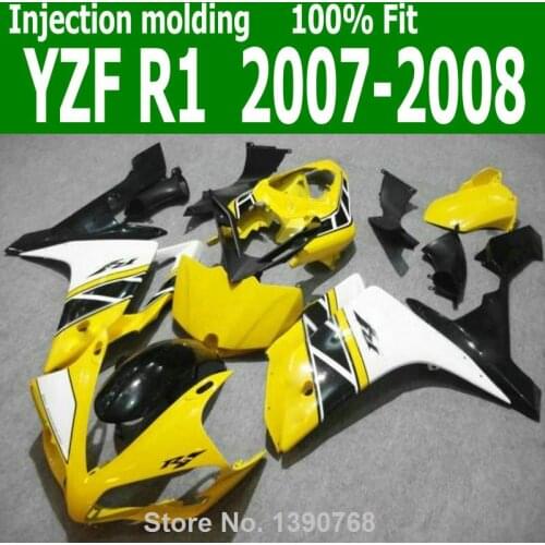 Free shipping Fairings For YAMAHA YZF R1 07 08 ( Yellow White ) 2007 *2008 Abs Injection fairing kit CQ23