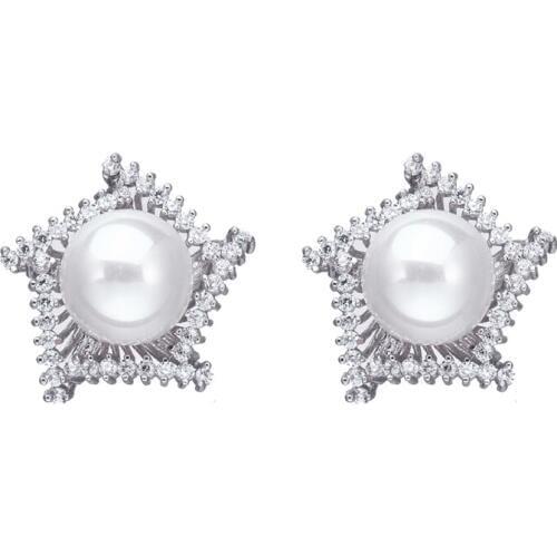 Bettyue AAA Cubic Zircon Fancy Model Pentagon Pearl In The Centre New Trendy Party Ear Studs Women And Ladies Multicolor Choice