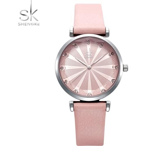Fashion Women Leather Watch Rhinestone Unique Casual Business Quartz Wristwatch Waterproof Diamond Glass SHENGKE Elegant Clock