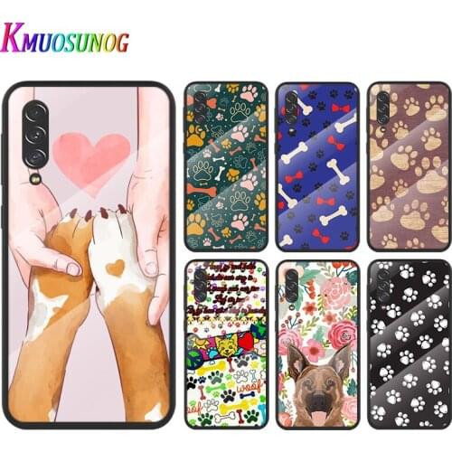 Cute Paw Print Dog For Samsung Galaxy A91 A81 A72 A71 A52 A51 A41 A31 A21S A11 A01 Tempered Glass Cover Phone Case