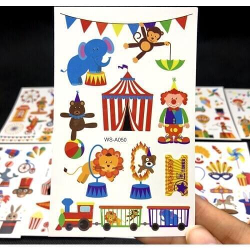 Kid Cartoon Circus Troup Temporary Tattoo Children Boy Girls Body Art Anmial Fake Tattoos For Arm Disposable Tatoo Sticker