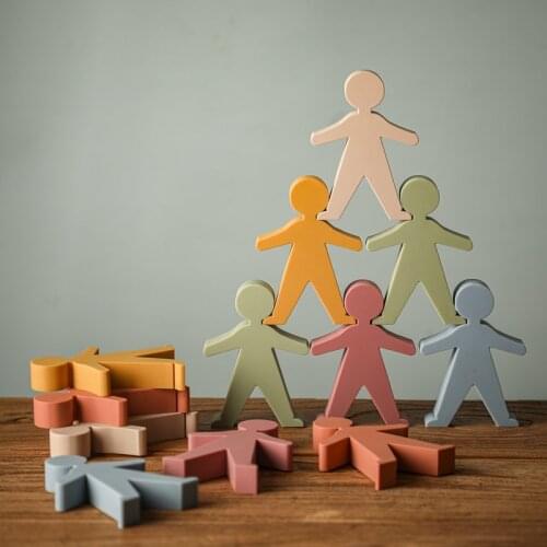 Baby Soft Silicone Teether Jenga Small People Building Blocks Educational 3D Stacking Game Infant Teething Toys Children Gifts