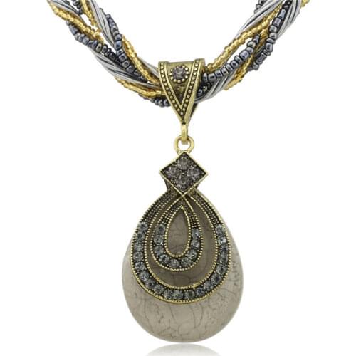 Dormon Simple Tear Drop Glass Beads Pendant Rope Chain Elegant Clavicle Necklace DB013