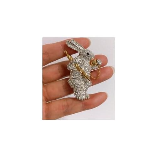 European and American designer light luxury series full diamond little white rabbit umbrella brooch