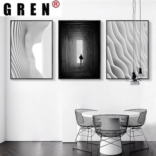 GREN Abstract Canvas Paintings Posters Prints Black White Space Building Sofa Minimdlism Wall Art Pictures Home Decor Unframed