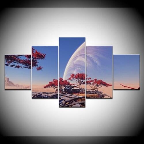 Canvas Painting Desert house and flowers landscape 5 Pieces Wall Art Painting Modular Wallpapers Poster Print Home Decor