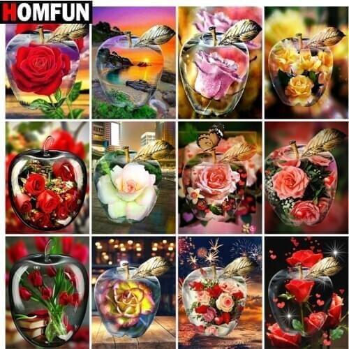 HOMFUN Rhinestone Painting Crystal Decor Diy Diamond Painting "Rose apple flower" 3D Cross Stitch Pattern Diamond Embroidery