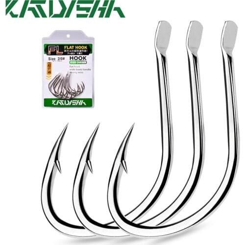 KATYUSHA 50Pcs Barbed Fishing Hooks1/0-5/0# Flatted Single Fishhooks High Carbon Steel Carp Hooks Set Accessories Tool Tackle