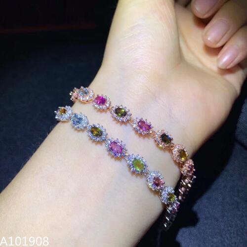 KJJEAXCMY boutique jewelry 925 sterling silver inlaid Natural tourmaline bracelet female models support testing boutique