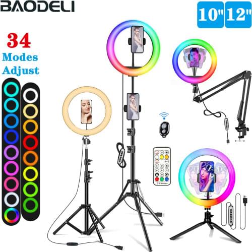 12in 30cm Selfie Ring Light RGB Tripod Phone Stand Holder Photography RingLight Circle Fill Light Led Color Lamp Trepied Makeup