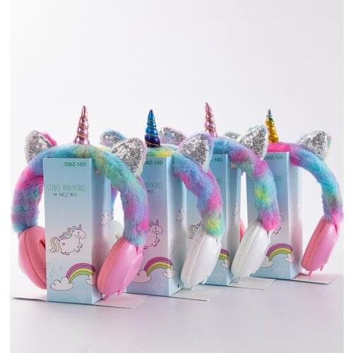 Unicorn colorful plush headset 3.5MM Music HIFI Headphone Children Headphone