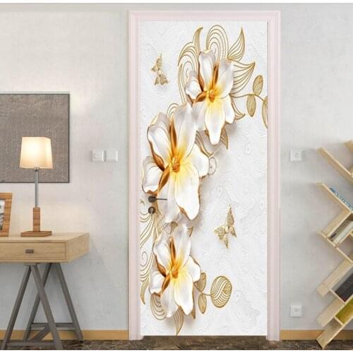Creative 3D Flowers Butterfly Door Sticker for Bedroom Living Room Wall Decoration PVC Waterproof Self-adhesive DIY Photo Mural