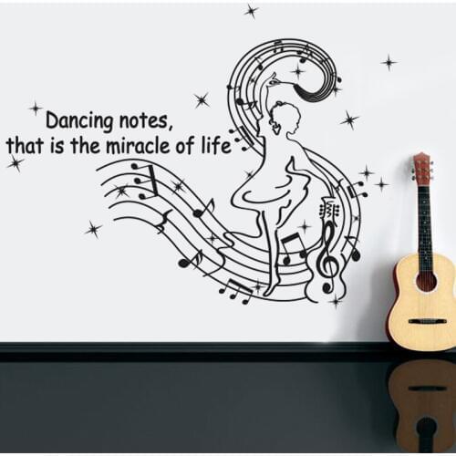 Creativity Dancing Notes Wall Stickers Vinyl DIY Dancing Girl Art Wall Decals For Kids room Music room Decor stickers