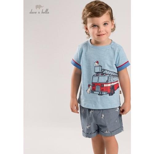 DBA16206 dave bella baby boys summer casual cartoon print clothing sets kids boy fashion short sleeve sets children 2 pcs suit