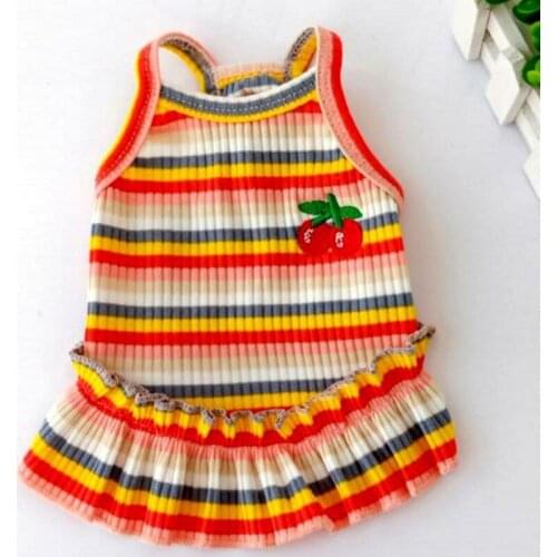Summer Pet Clothes For Dogs Rainbow Stripe T-shirt Vest Lovely Pet Princess Dress Small Medium Dog Pet Teddy Chihuahua Clothing