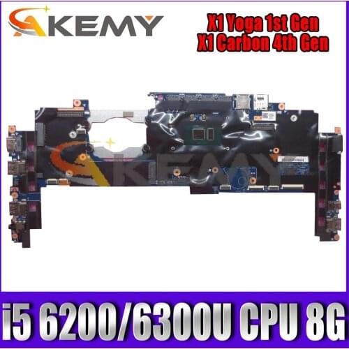 For Lenovo ThinkPad X1 Yoga 1st Gen X1 Carbon 4th Gen laptop motherboard 14282-2M W/ i5 6200/6300U CPU 8G-RAM Mainboard