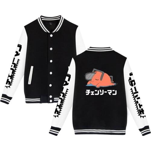 Anime Chainsaw Man Baseball Jacket Men Bomber Jacket Outerwear Harajuku Streetwear Hip Hop Baseball Uniform Casual Sportswear
