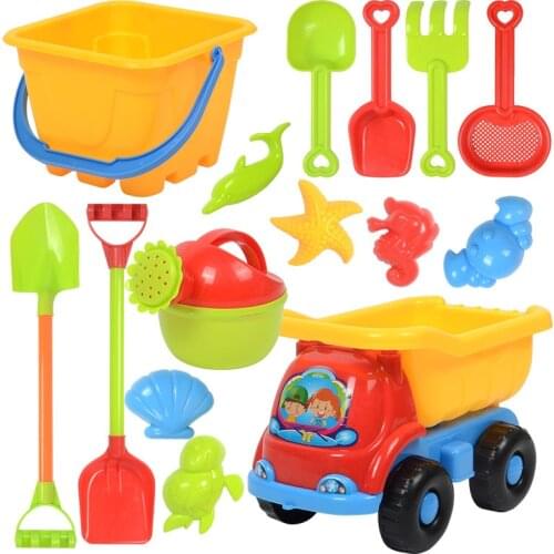 Beach Sand Toys Set with Sifter, Water Wheel, Dump Truck, Bucket, Shovels, Rakes, Watering Can, Molds Activity Tool Kit for Kids