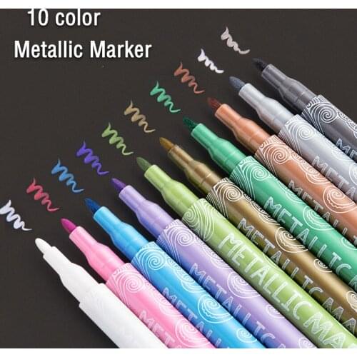 10-Color Art Metal Marker Pen Set for Stone Glass Meta lFabric Photo Album Paper School Students Children Art Supplies Pens