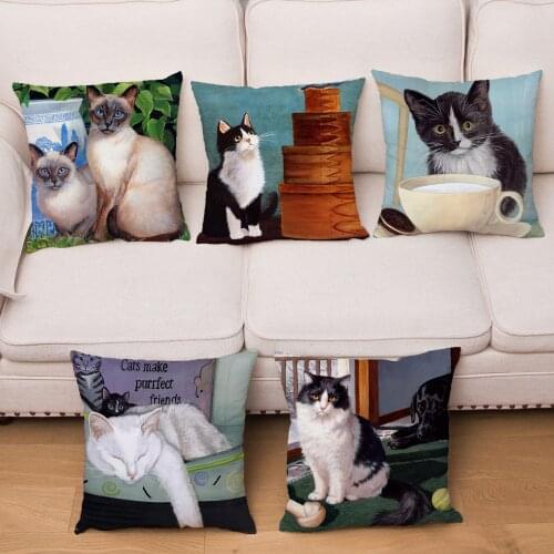 Sofa Home Decor Cushion Cover Cute Watercolor Pets Cat Print Pillowcase Kid Gift Soft Plush Throw Pillows Covers 49 Design
