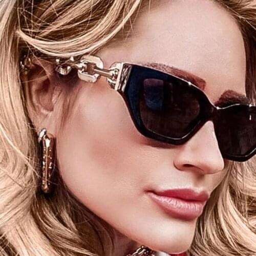 New Designer Chain Ladies Cat Eye Sunglasses Trends Luxury Brand Small Frame Sun Glasses Female High Quality Metal Glasses UV400