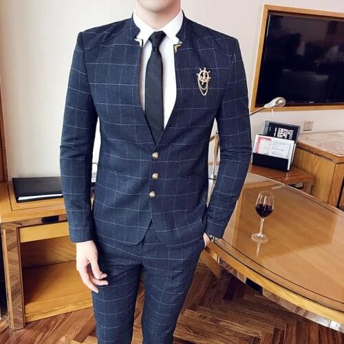Jacket+Pants) 2021 Men suit set dark green formal suit Jacket pants slim business Tuxedo 2 PCS suit Terno wedding Male Blazers