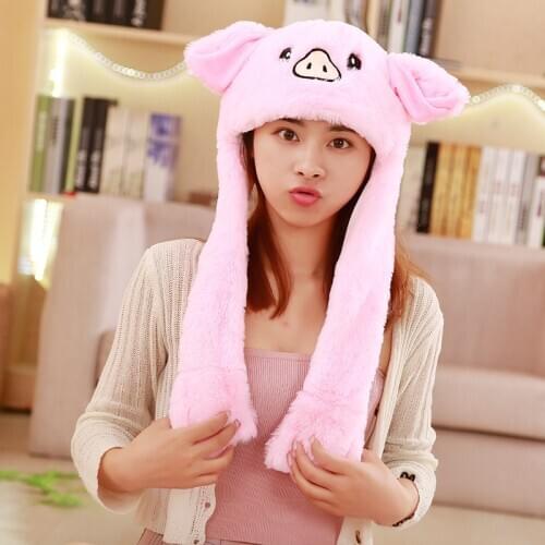 In Stock Cartoon Animal Rabbit Plush Hat With Ears Funny Air Float Filling Ear Moving Cap Cartoon Plush Stuffed Toys Gift