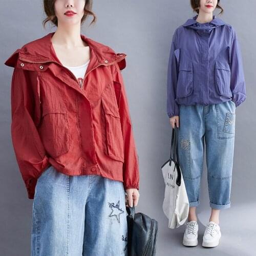 Casual Thin Coat Female 2021 Summer Jacket All-Match Short Cardigan Slim Loose Hooded Long Sleeve Top Women