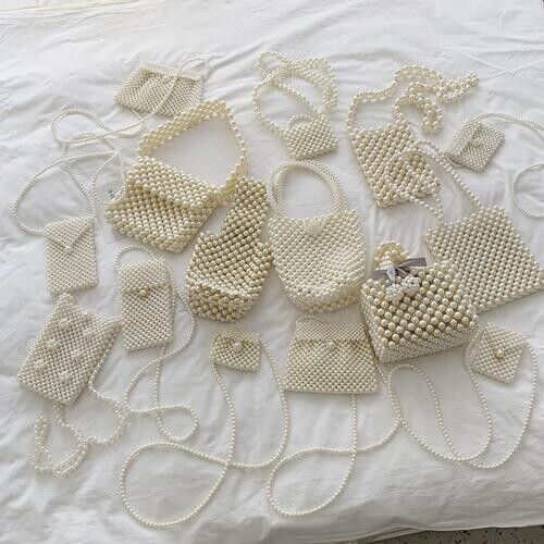 Handmade Woven Pearl Bags Women Handbags Ladies Wedding Party Cluth Shoulder Bag Elegant Bead Crossbody Bags MIni Phone Purse