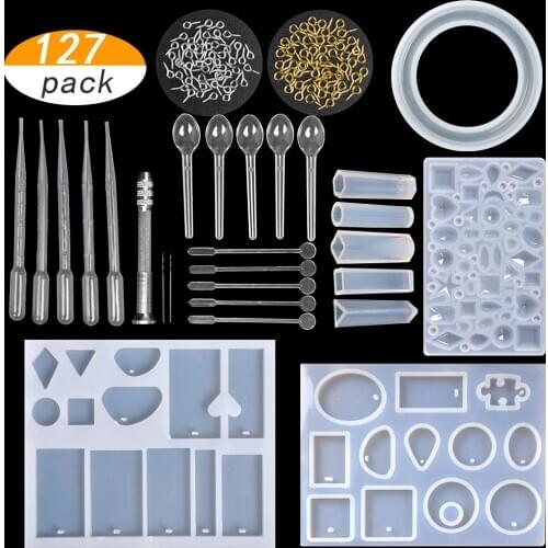 Silicone Jewelry Casting Resin Molds Pendant Necklace Jewellery Molds Plastic Droppers for Jewelry DIY Craft Making Tools Set