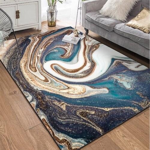 Modern Blue White Gold Marble Carpet Floor Rug Bedroom Abstract Oil Painting Carpet for Sofa Kitchen Mat Anti Slip Carpet Custom
