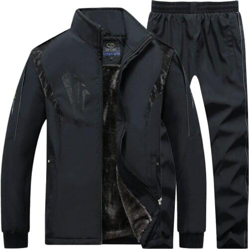 Big size L~5XL Brand Wool Liner Tracksuit Men Two Piece Clothing Sets Casual Jacket+Pants Track Suit men`s Sportswear Sweatsuits