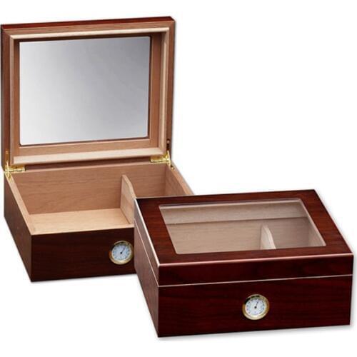 Dark cherry 30 CT Cigar Humidor Glass Top Cigar Display Box
