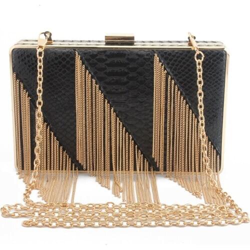 Evening Bags Women Brand Leather Tassel Wedding Party Clutch Fashion Chain Shoulder Bag Female Black White Red Blue Mini Bolsa