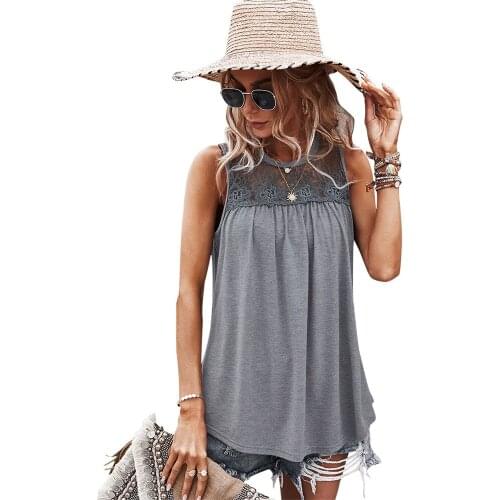 Stitching New T-shirt 2021 Sleeveless Lace Womens Top Black Gray Red White Green Tops