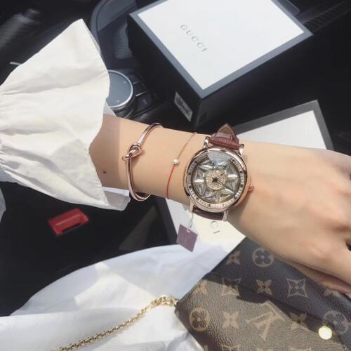 SpinnngTriangle Crystals Watches Women Luxury Fashion Party Statement Watch Quartz Waterproof Real Leather Wrist watch Rotating