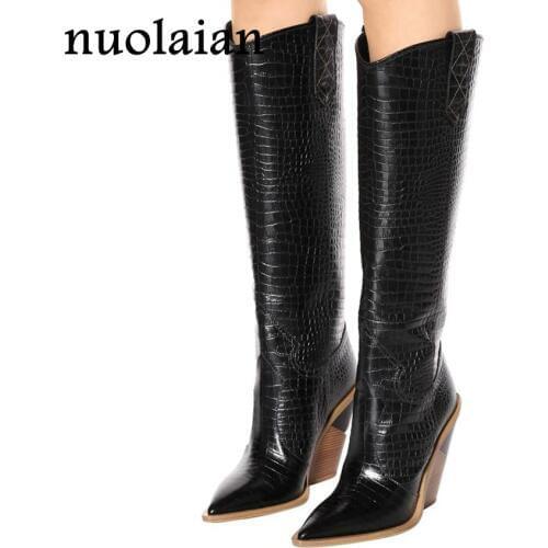 9.5CM Womens Thigh High Boots Lady Snow Fur Boot Woman Over Knee Winter Boots Ladies High Heel Shoes Women Shoe Leather Boots