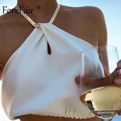 Forefair Halter Summer Crop Top Strapless Chain Neck Twist Fashion Lady 2021 Sexy Outfits Party Off Shoulder Women Tops