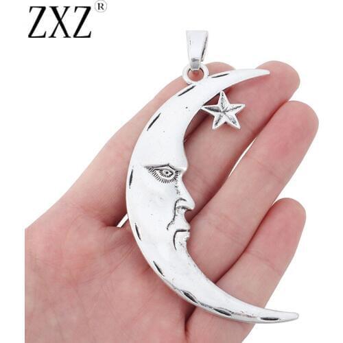 ZXZ 2pcs Tibetan Silver Large Man in the Crescent Moon and Star Charms Pendants for Necklace Jewelry Making Findings