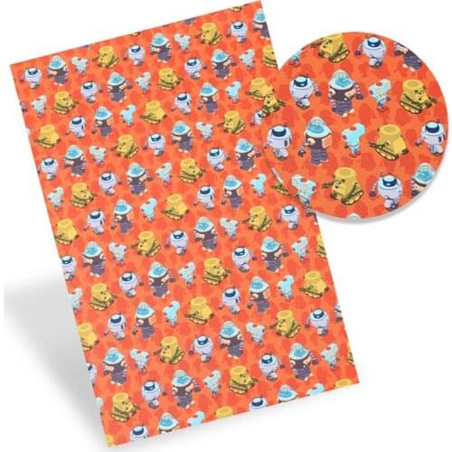 Faux Leather Sheets Synthetic Leather Printed Vinyl Fabric Robot Spacecraft Handbags Bow Making Materials 22*30cm/A4 0.8mm 1pc