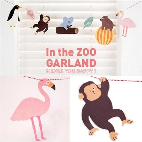 2 Sets Baby Shower Banner Hanging Bunting Cartoon Forest Kids Animal Decoration Birthday Family Party Garland Monkey Paper Flags