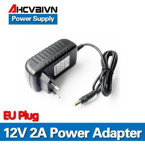 AHCVBIVN 12V2A AC 100V-240V Converter Adapter DC 12V 2A 2000mA Power Supply EU Plug 5.5mm x 2.1-2.5mm for LED CCTV