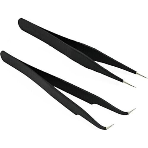 2Pcs Black Stainless Steel Antistatic Nail Art Rhinestones Tools Nipper Manicure Supplies Sharp Forceps Tweezers