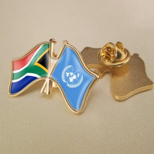 United Nations and South Africa Crossed Double Friendship Flags Lapel Pins