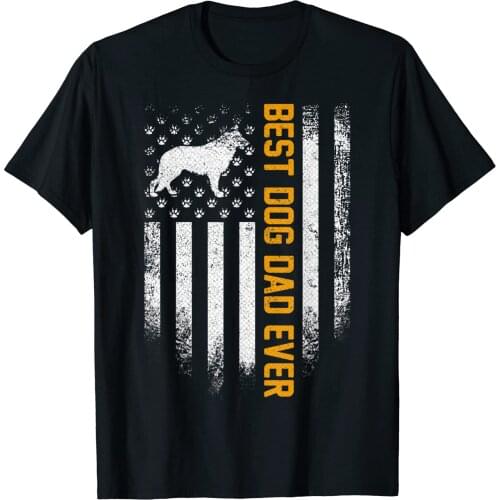 USA Best German Shepherd Dog Dad Ever American Flag Men T-Shirt Short Casual 100% COTTON O-Neck Men Clothing