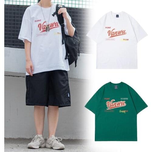 Unisex Lettered Short Sleeve T-shirt Casual Simplicity Summer Cotton Harajuku Tee Fashion Loose Daily Tops Round Neck Street