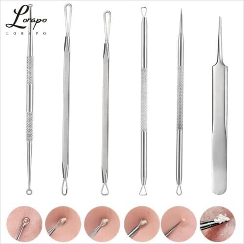 Acne Tool Needle Tweezers Comedone Acne Remover Squeez for Facial Cleansing Pore Stainless Steel Set Needle Acne Remover Set