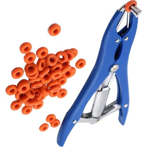 Castrator Plier Elastrator Tool Dock Tail With 100 Castration Rings for Cattle Goat