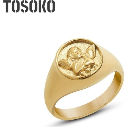 TOSOKO Stainless Steel Jewelry Personality Angel Little Boy Ring Female Punk Hip Hop Ring BSA222
